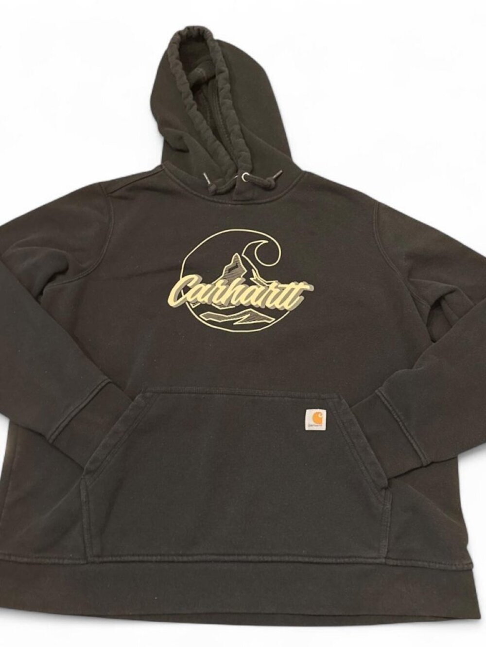 Women’s Carhartt black hoodie with white logo and mountain design